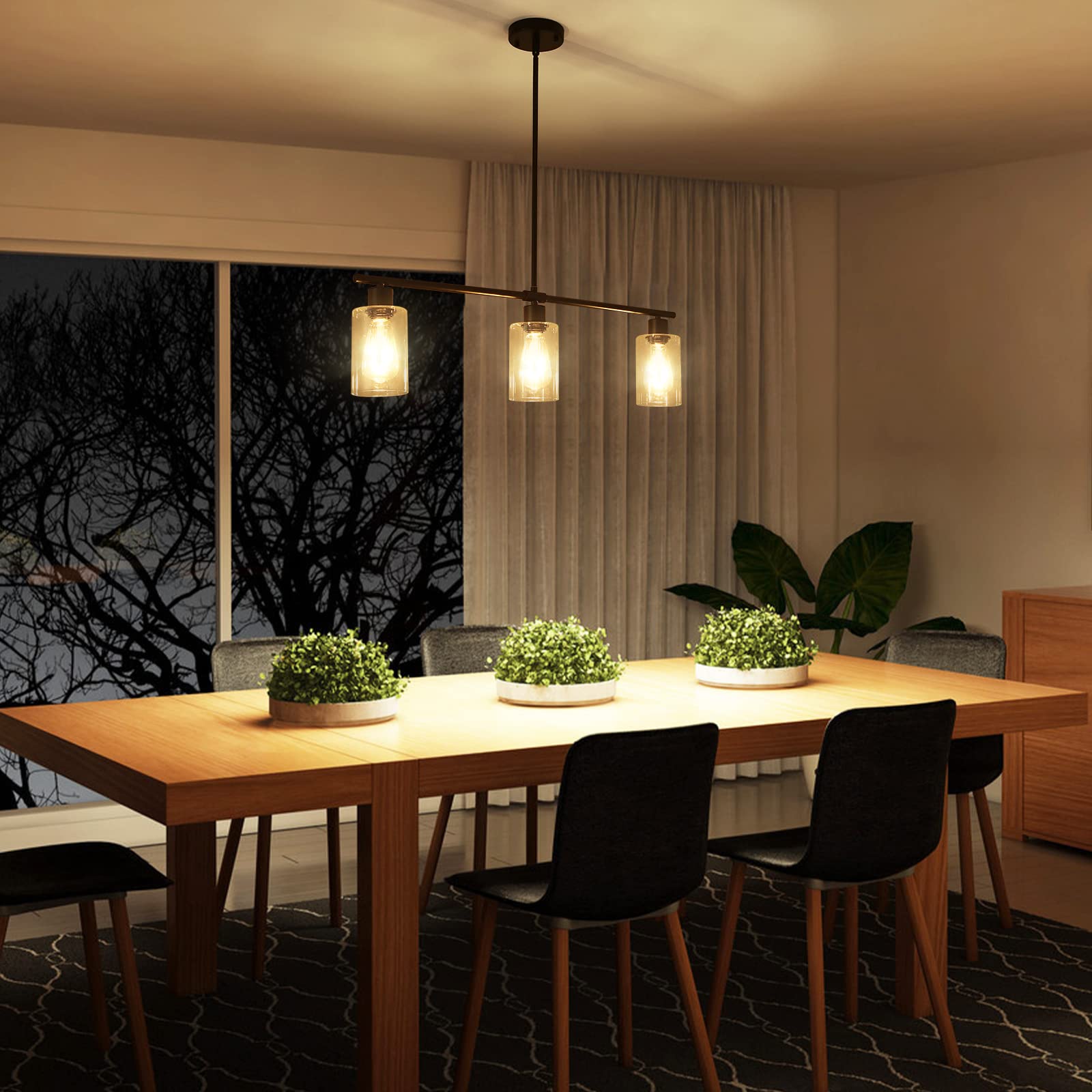 3-Light Modern Chandelier Kitchen Island Pendant Lighting - Adjustable Height Industrial Style Fixture for Dining Room, Living Room, Bedroom & Foyer - Perfect for Home Decor, Farmhouse Kitchen & Open Concept Spaces