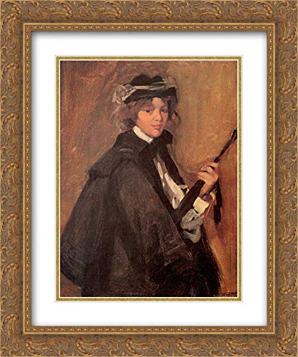 Girl In A Black Cape - 20x24 Gold Ornate Framed Museum Art Print by William James Glackens | Vintage Wall Decor for Living Room, Bedroom & Office