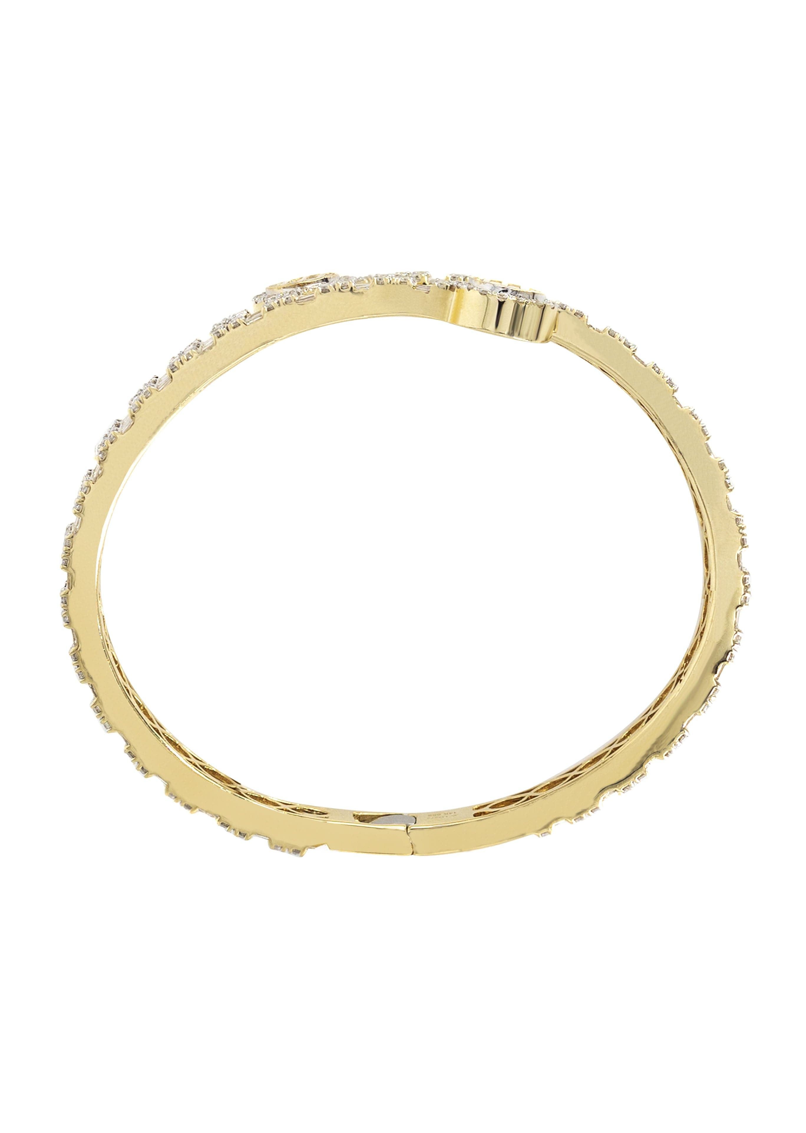 14K Yellow Gold Circle Baguette Diamond Bangle Bracelet for Women - Elegant Stackable Jewelry for Weddings, Anniversaries & Special Occasions