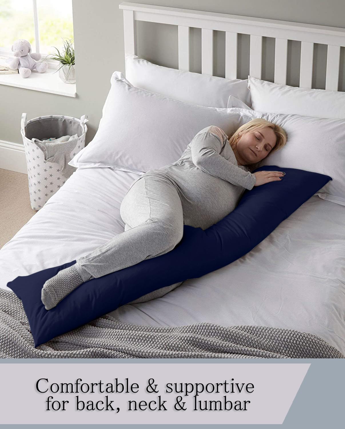 Premium 100% Natural Cotton Body Pillow Cover - 20x60 Inches, Navy Blue, 600 Thread Count, Zipper Closure - Soft & Breathable for Ultimate Comfort - Perfect for Bed, Sofa, Travel & Maternity Support