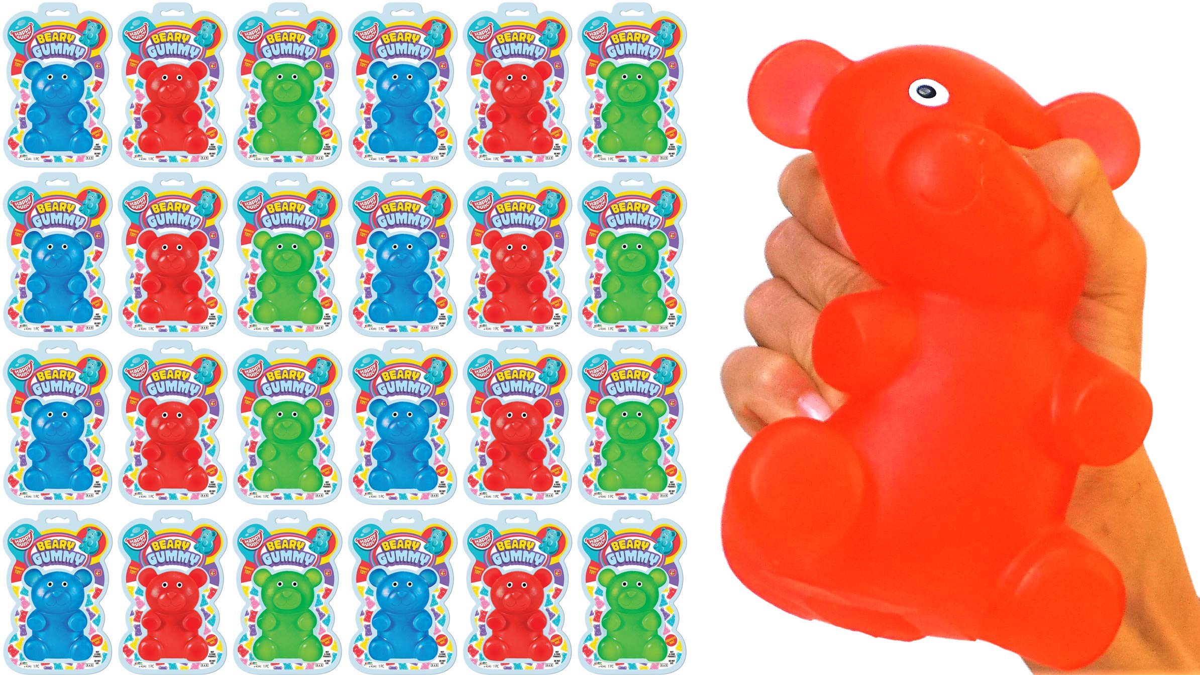 JA-RU Jumbo Squishy Gummy Bear Toy (24 Pack) - Giant Soft Mochi Stress Relief Toys for Kids & Adults - Sensory Fidget Toys for Anxiety Relief - Perfect for Easter Basket Stuffers, Birthday Party Favors, Classroom Rewards and Office Desk Decor
