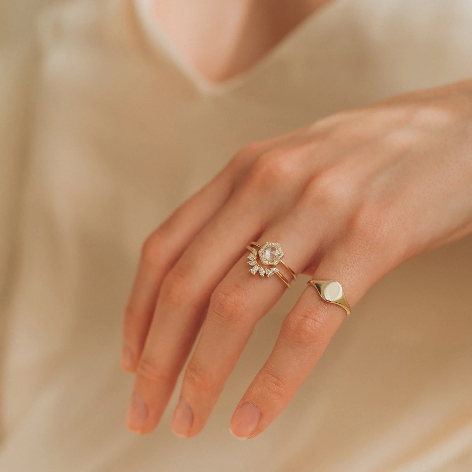 14K Yellow Gold Capella Ring with Rose Cut White Diamond – Elegant Jewelry for Weddings, Anniversaries & Special Occasions