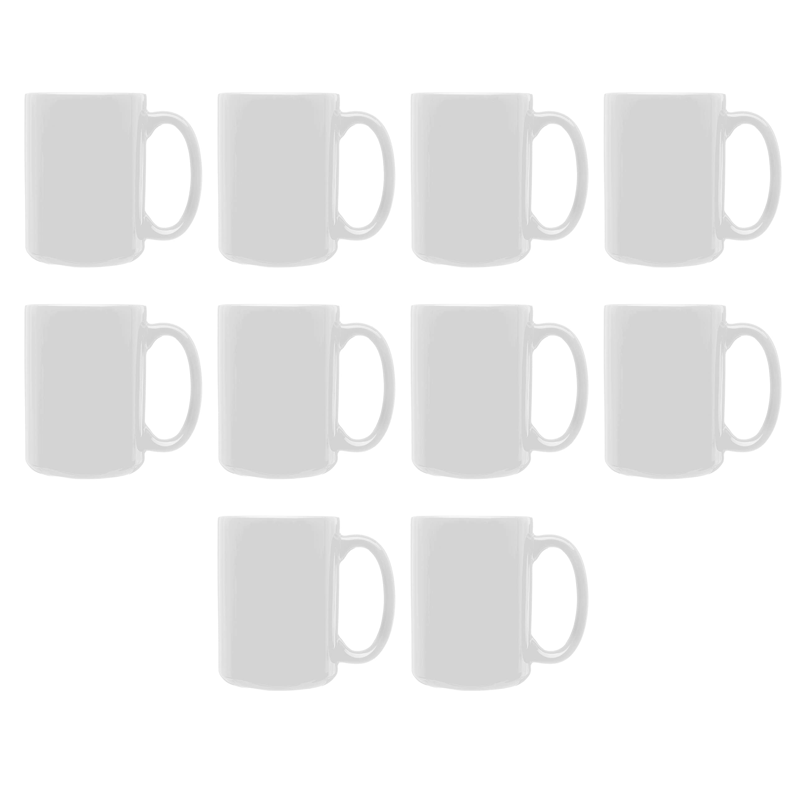 Premium Large Ceramic Coffee Mugs Set of 10 - 15oz Oversized White Mugs for Coffee, Tea & Soup - Durable Restaurant-Grade Cups for Home, Office or Cafe Use
