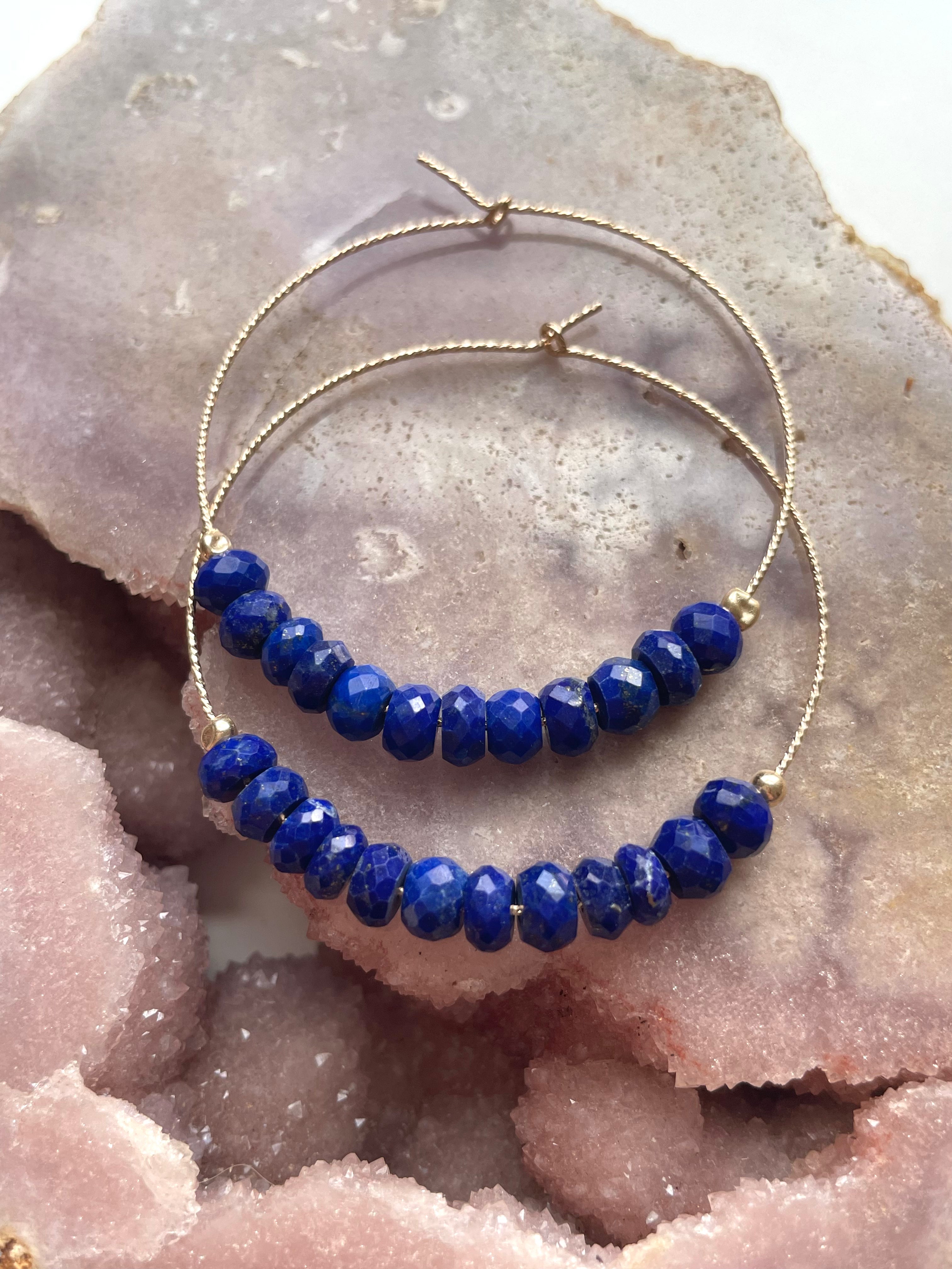 Lapis Lazuli Hoop Earrings - Natural Stone Jewelry for Women | Elegant Blue Gemstone Earrings for Everyday Wear & Special Occasions