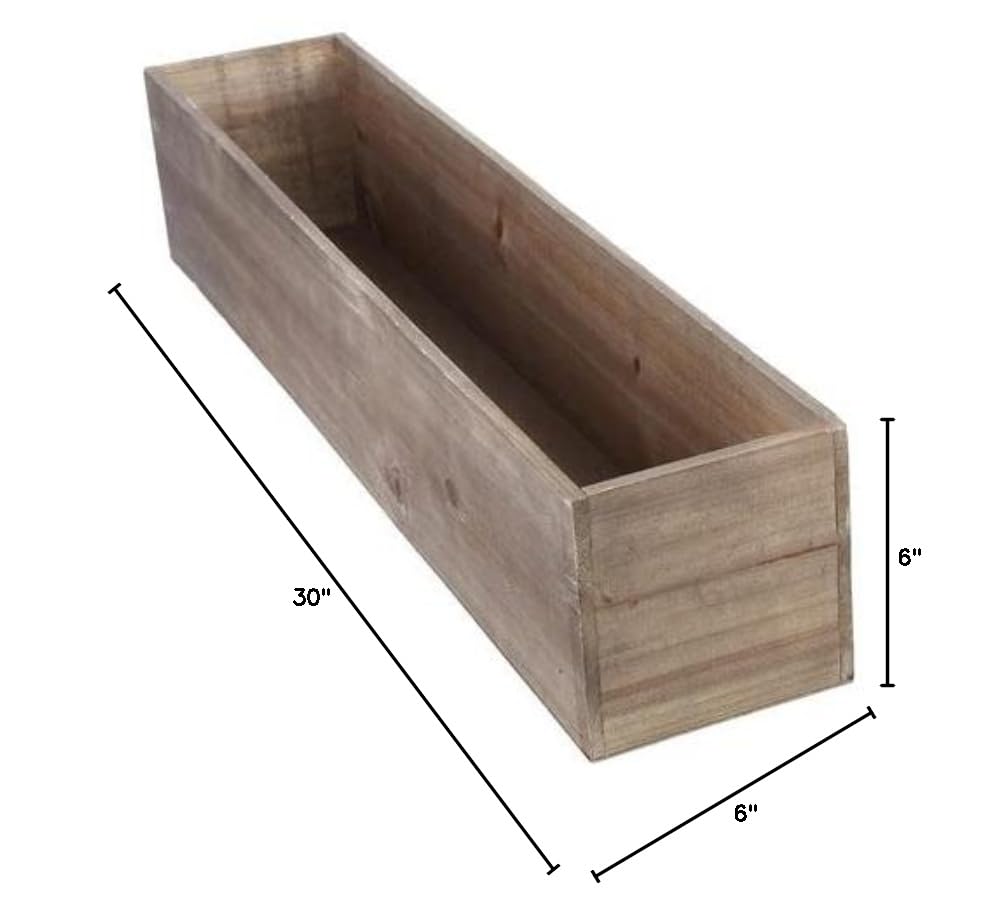 30x6 Inch Natural Wood Planter Box with Plastic Liner - DIY Rustic Rectangular Wooden Box for Wedding, Party & Home Decor - Perfect for Indoor Plants, Centerpieces and Garden Decorations