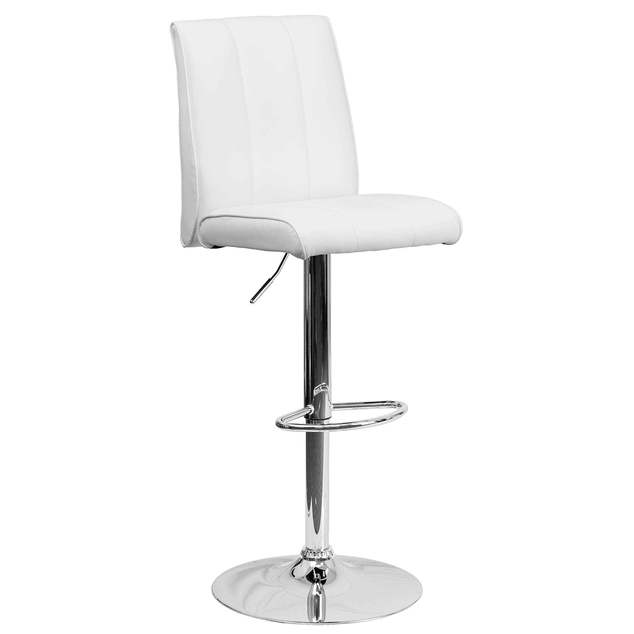 Adjustable Height White Vinyl Bar Stool with Vertical Stitch Panel Back - Perfect for Kitchen Islands, Breakfast Bars & Home Decor