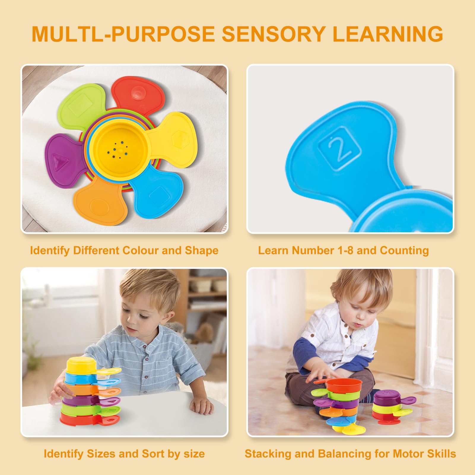 **Mold-Free Bath Toys for Toddlers 1-3 Years Old | 6PCS Rainbow Floating Bathing Spoons | Water Table & Sensory Toys for Babies 6-12 Months | Stacking & Early Learning Toys for 2-4 Year Old Boys & Girls | Perfect for Pool, Beach & Bathtime Play**