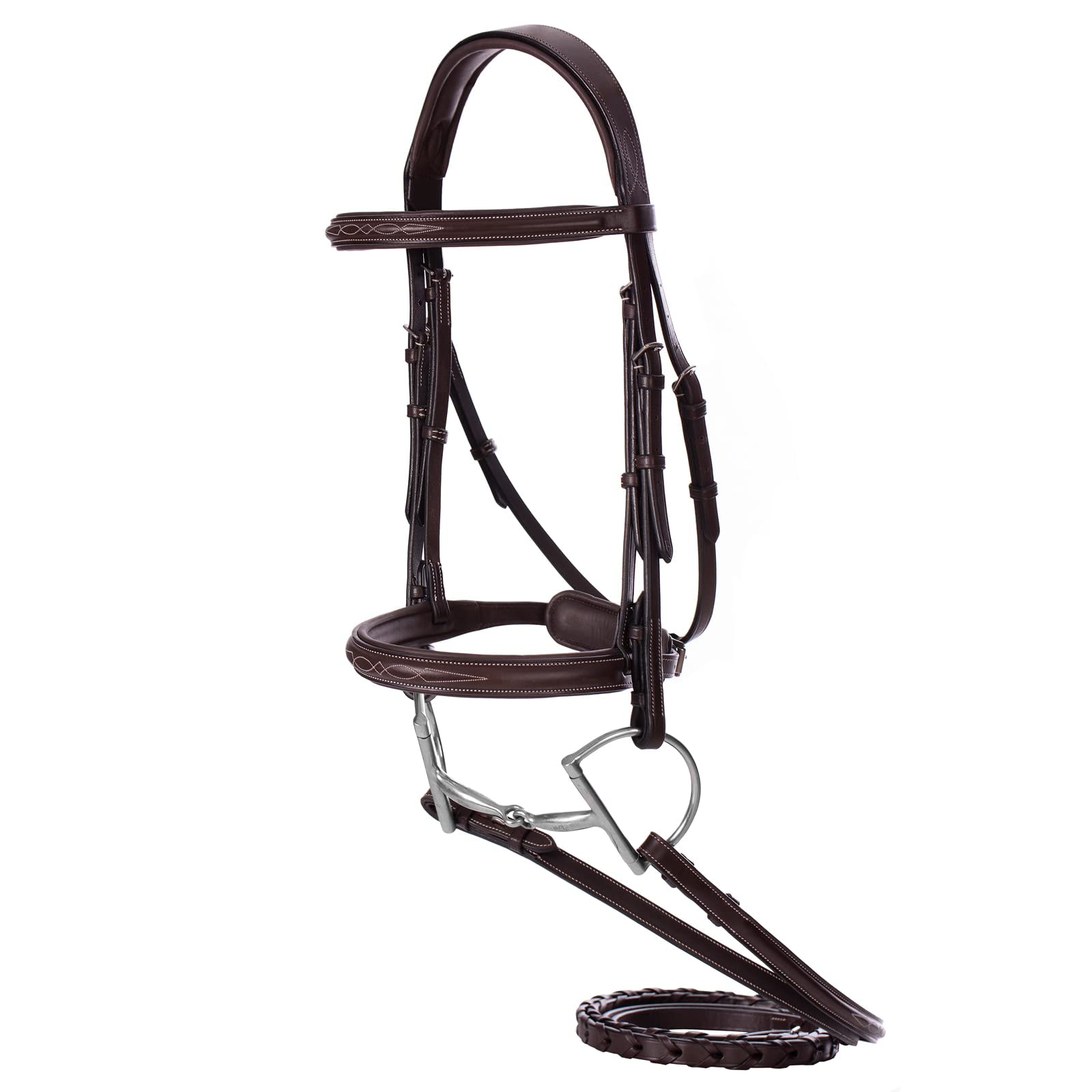 Equinavia Valkyrie Fancy Stitched Padded Cavesson Hunter Bridle with Reins - Premium Leather Horse Bridle for English Riding, Show Jumping & Dressage | Comfort Fit Equestrian Equipment for Training & Competitions
