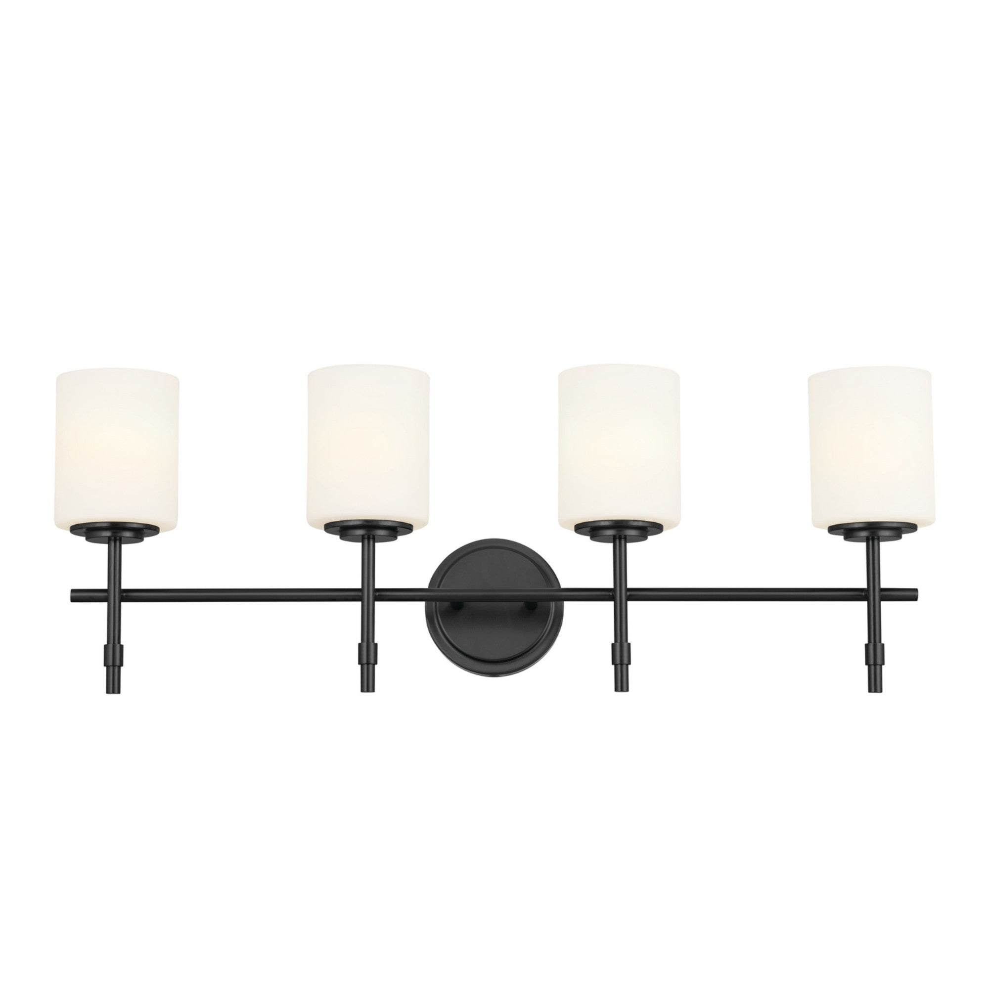 33-Inch 4-Light Bathroom Vanity Light with Satin Etched Opal Glass - Black Finish for Modern Bathroom & Powder Room Lighting