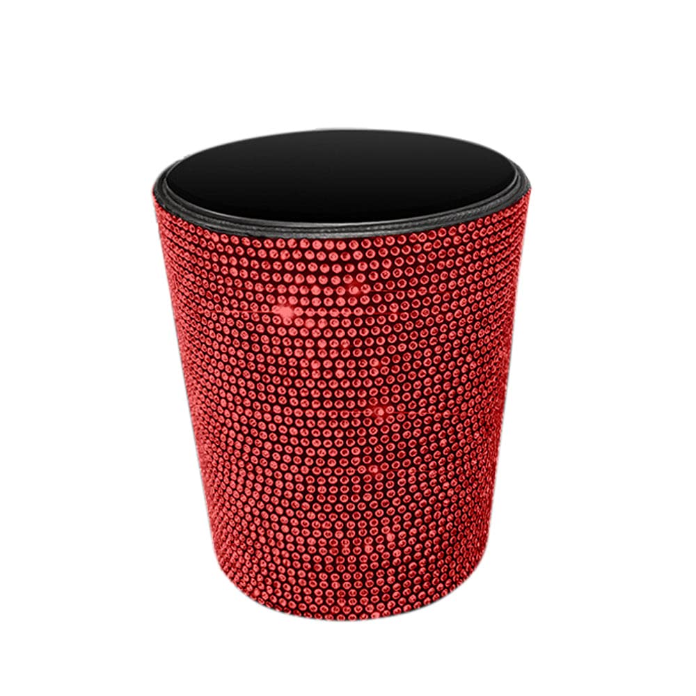 Sparkling Diamond Car Trash Can - Glitter Hanging Garbage Bin with Lid, Multifunctional Organizer Storage Box for Vehicles (Red) - Perfect for Road Trips, Commuting & Keeping Your Car Clean