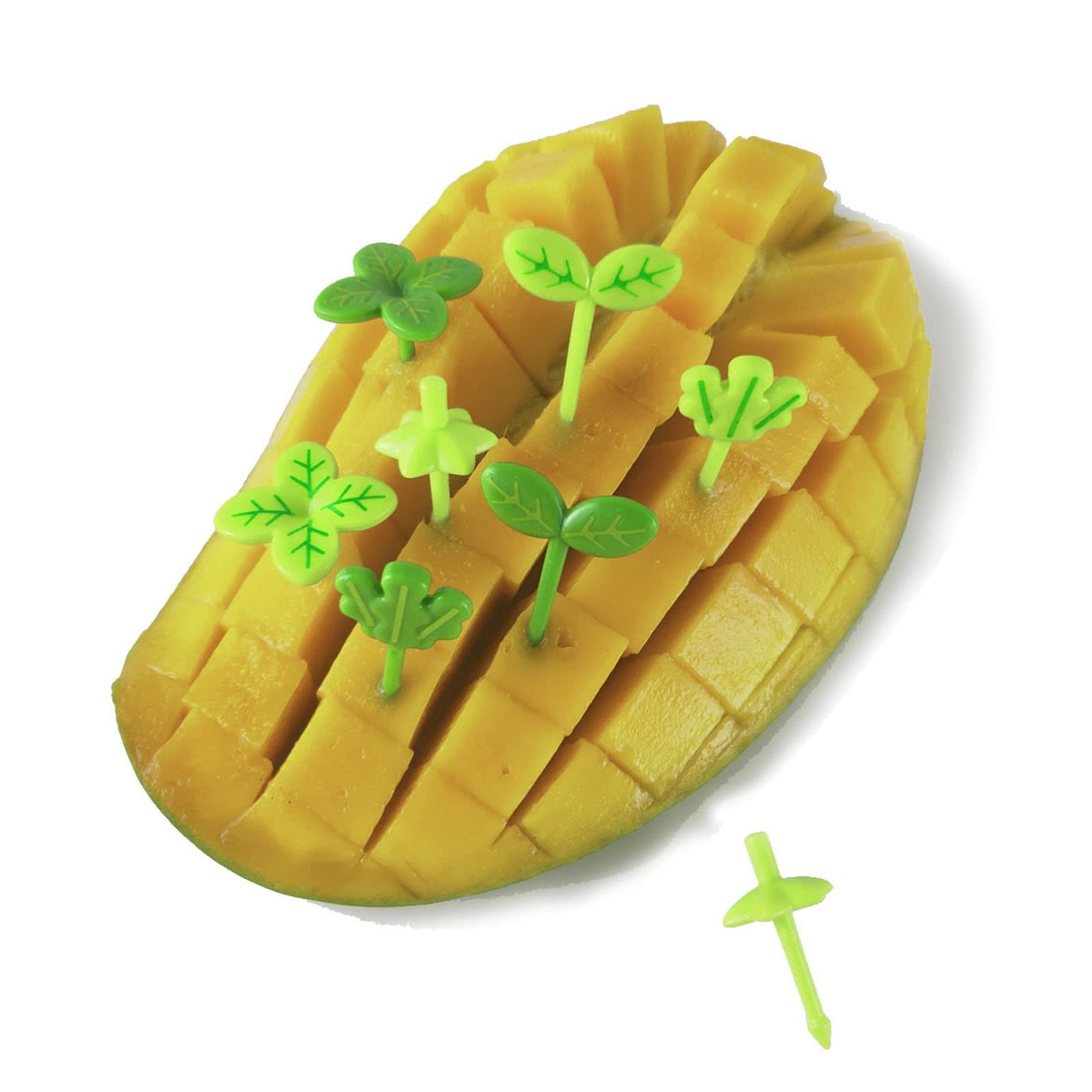 8-Piece Green Plant-Shaped Plastic Fruit Forks - Food Picks for Desserts, Appetizers & Party Snacks - Eco-Friendly Toothpicks for Fruit, Cheese & Charcuterie Boards