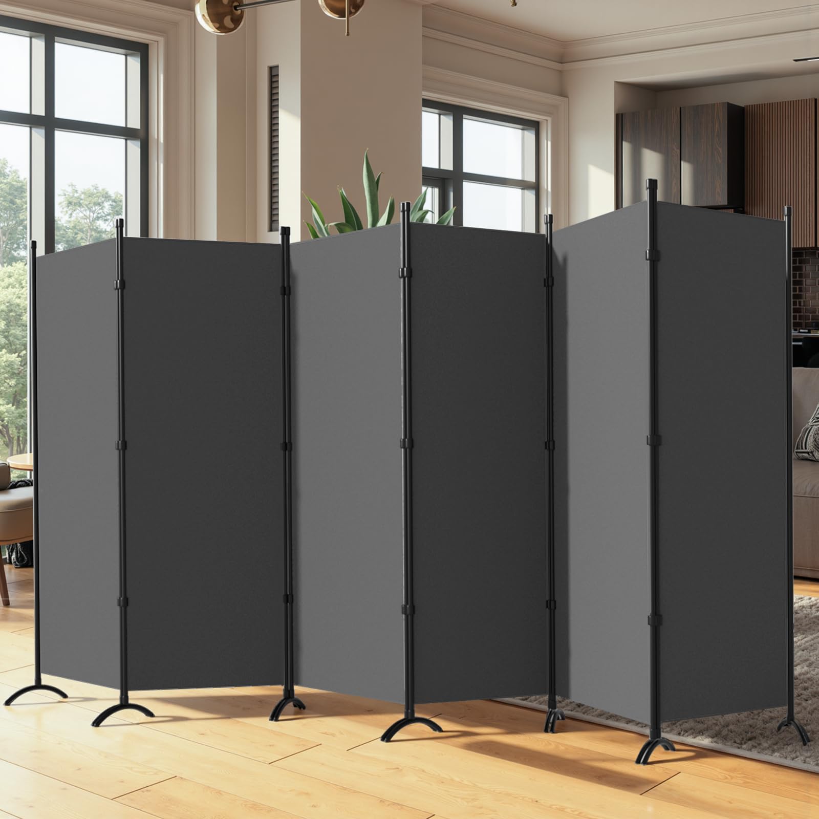 6 Panel Folding Room Divider - Freestanding Privacy Screen for Home, Office & Dorm - Space Separator for Room Partition & Decor in Grey | Perfect for Creating Private Workspaces & Room Dividers