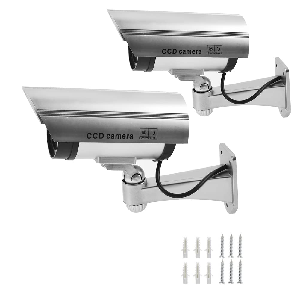 DODUOS 2 Pack Fake Security Camera with LED Light - Outdoor/Indoor Dummy Surveillance Camera - Deter Burglars for Home, Office, Garage & Business Security