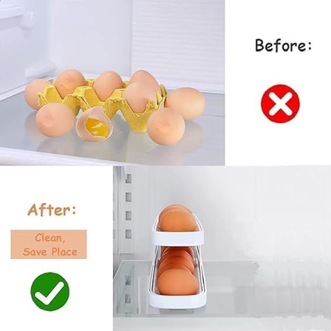SHOPOLIFE Refrigerator Egg Holder - Automatic Rolling Egg Dispenser, Space-Saving Egg Storage Container Organizer for Kitchen Cabinet (1 Pack) - Perfect for Fresh Egg Storage & Easy Access in Refrigerator