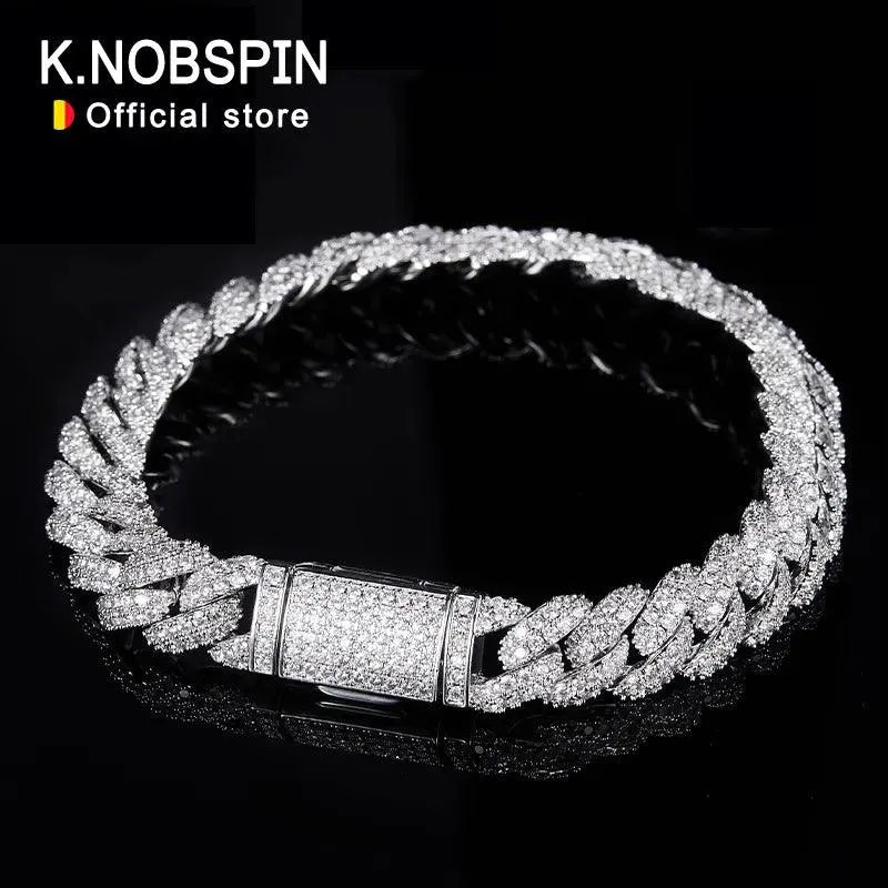 KNOBSPIN 6mm & 8mm Moissanite Cuban Chain Bracelet for Men & Women - GRA Certified 925 Sterling Silver Hip Hop Jewelry - Perfect for Parties, Gifts & Everyday Wear