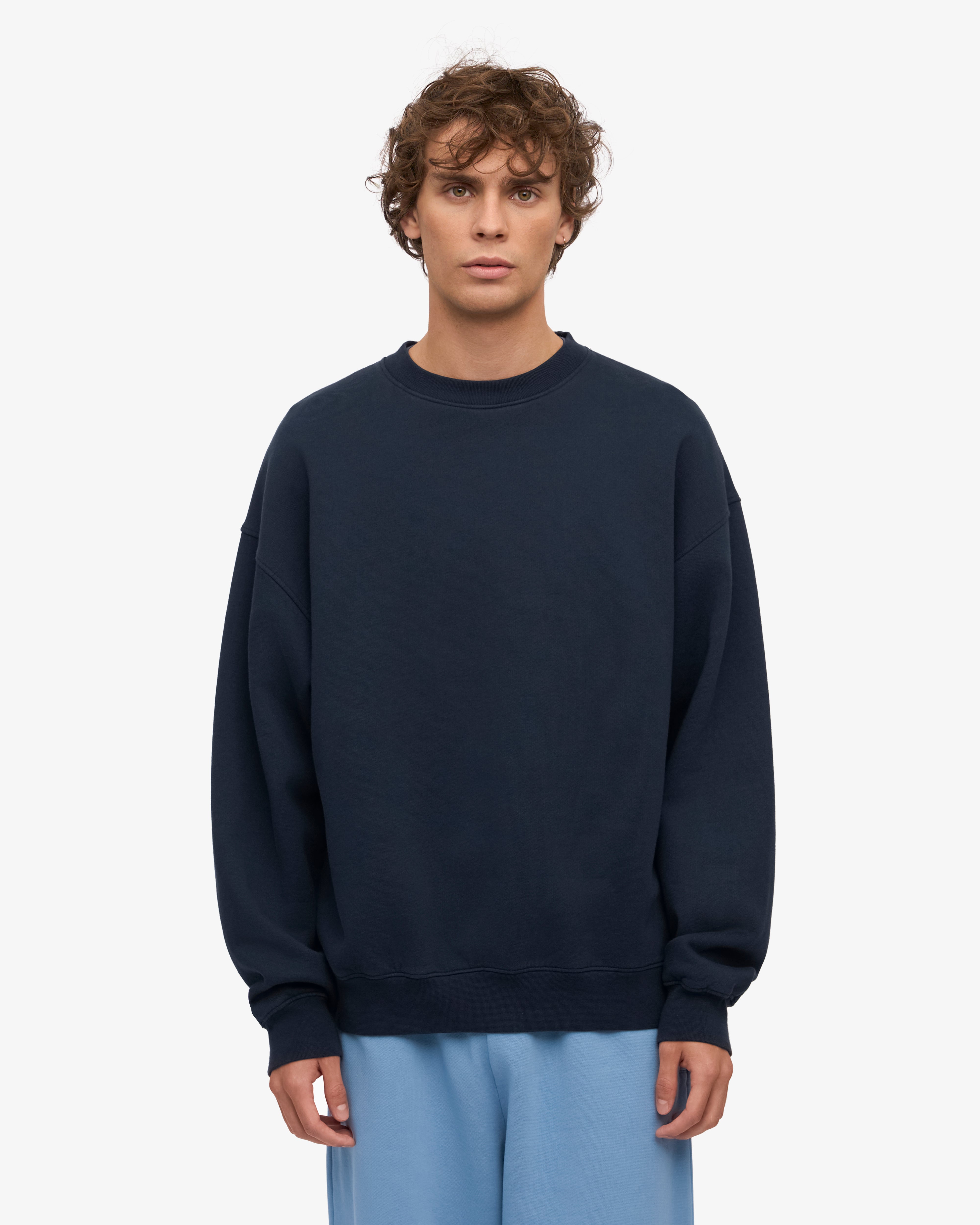 Organic Oversized Crewneck Sweatshirt - Navy Blue - Soft & Comfortable Cotton Pullover for Men & Women - Perfect for Casual Wear, Loungewear & Outdoor Activities