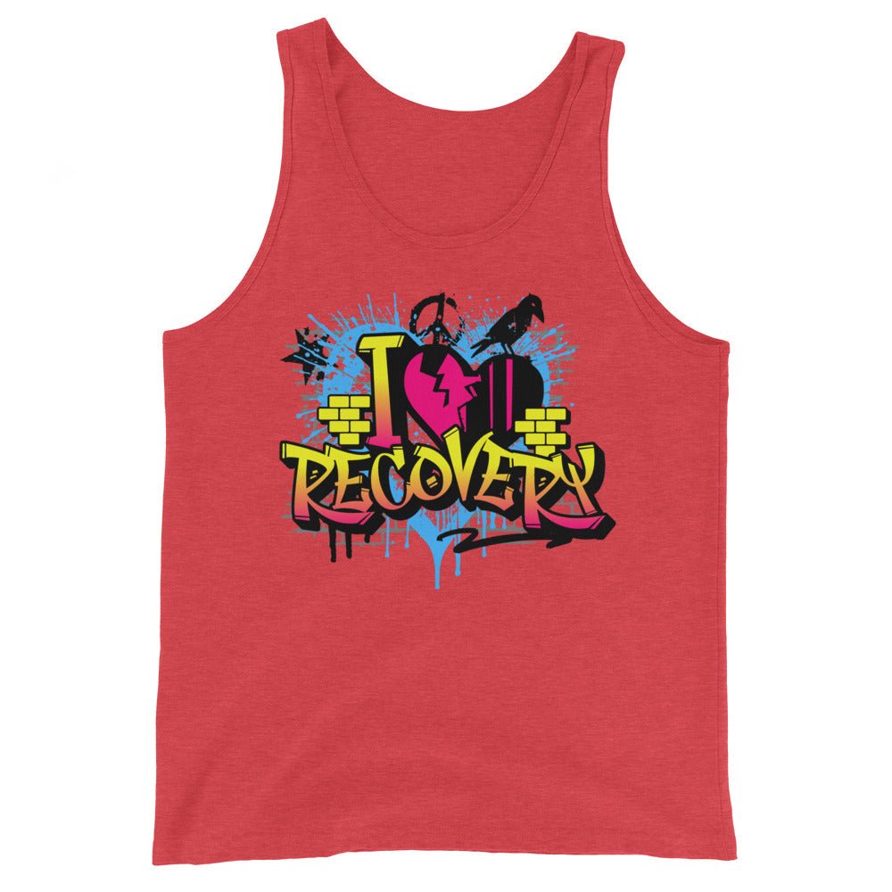 Recovery Rebel Graffiti Tank Top - Women's Vintage Streetwear Graphic Muscle Tee for Gym, Workout & Urban Fashion