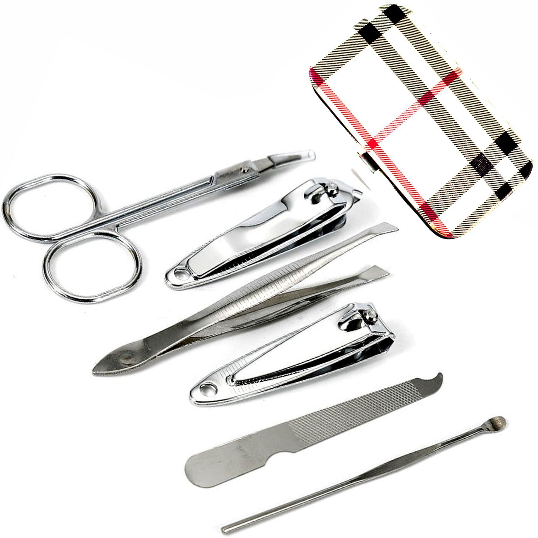 7 in 1 Professional Stainless Steel Manicure & Pedicure Kit - Nail Cutter, Scissors, Cleaning Knife & Plucker for Home & Salon Use | Perfect for Nail Care, Grooming & Travel