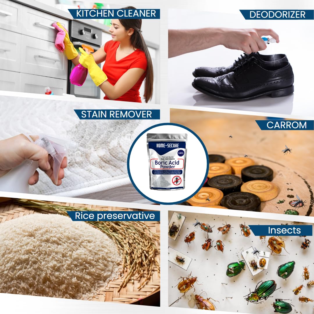 Boric Acid Powder 200g - Natural & Safe Cockroach Killer, Ant Repellent, Bed Bug Treatment | Multi-Purpose for Home Pest Control, Carrom Board Powder, Rice Preservation, Kitchen Cleaning, Stain Removal & Industrial Use | Effective for Bedrooms, Kitchens, Bathrooms & Storage Areas