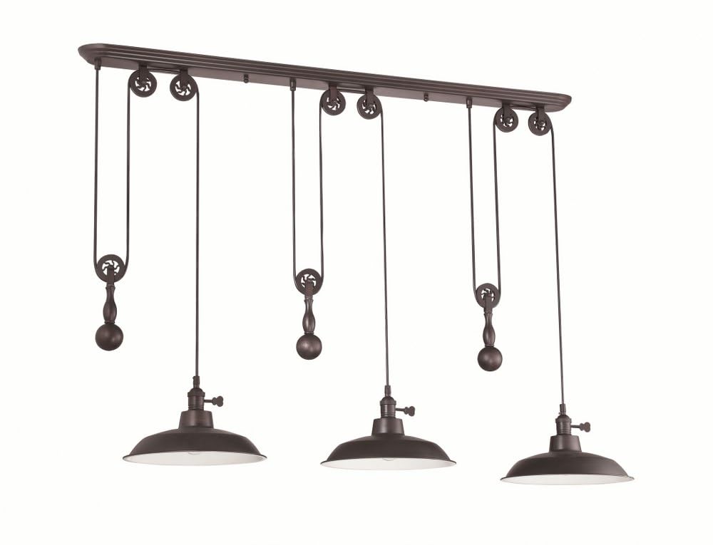 Craftmade 3-Light Pulley Pendant with Metal Shade in Aged Bronze Brushed Finish - Perfect for Kitchen Island, Dining Room, and Entryway Lighting