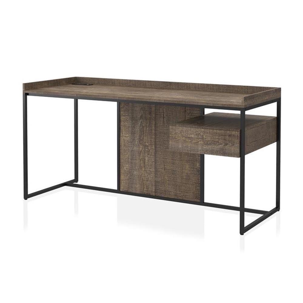 Furniture of America Trela Solid Wood Writing Desk with USB Ports - Oak Finish Home Office Desk for Study, Work & Remote Learning