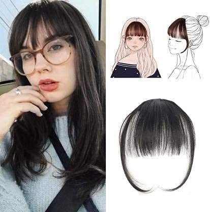 Clip-On Hair Bangs & Fringe Extensions - Natural Black Front Hairpiece for Women & Girls | Headband Wig Band for Instant Volume & Style | Perfect for Cosplay, Daily Wear & Costume Parties