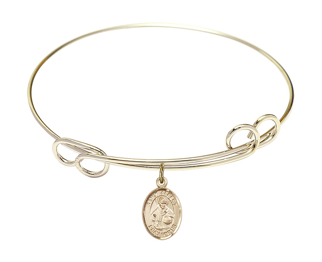 7 1/2 Inch Round Double Loop Bangle Bracelet with St. Albert the Great Charm - Elegant Religious Jewelry for Women, Perfect for Church, Weddings & Special Occasions