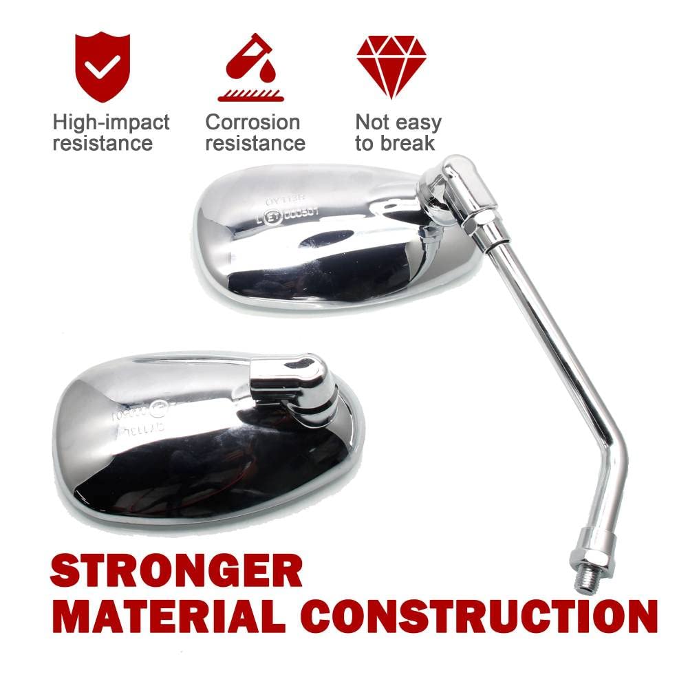 MZS Chrome Adjustable Cruiser Motorcycle Mirrors - Universal Fit for Kawasaki Vulcan 500-2000, Suzuki Boulevard & Intruder - Durable Touring Side Mirrors for Enhanced Rear View Safety | Perfect for Highway Cruising & Long-Distance Rides