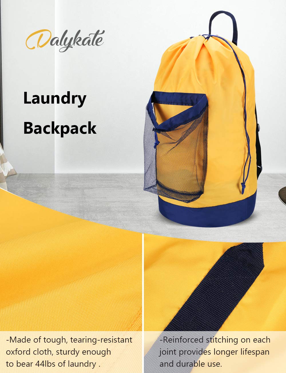 Dalykate Laundry Backpack - Durable Nylon Clothes Hamper with Shoulder Straps & Mesh Pocket, Drawstring Closure - Perfect for College Students, Travel, Laundromat & Apartment Use | Portable Laundry Solution for Dorms, Camping & Gym