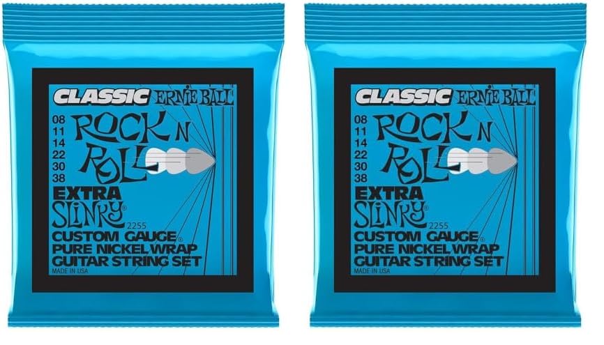 Ernie Ball Extra Slinky Classic Pure Nickel Electric Guitar Strings 8-38 Gauge (2-Pack) - Perfect for Rock, Blues & Metal Guitarists - Studio & Live Performance Ready