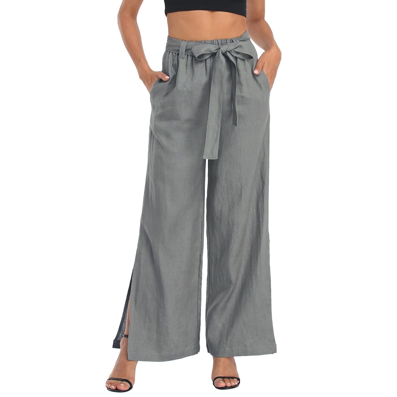 Women's Cotton Linen Pants - High Waisted Smocked Joggers for Workout, Yoga & Casual Wear | Breathable Wide Leg Summer Pants for Women | Perfect for Gym, Lounge & Outdoor Activities