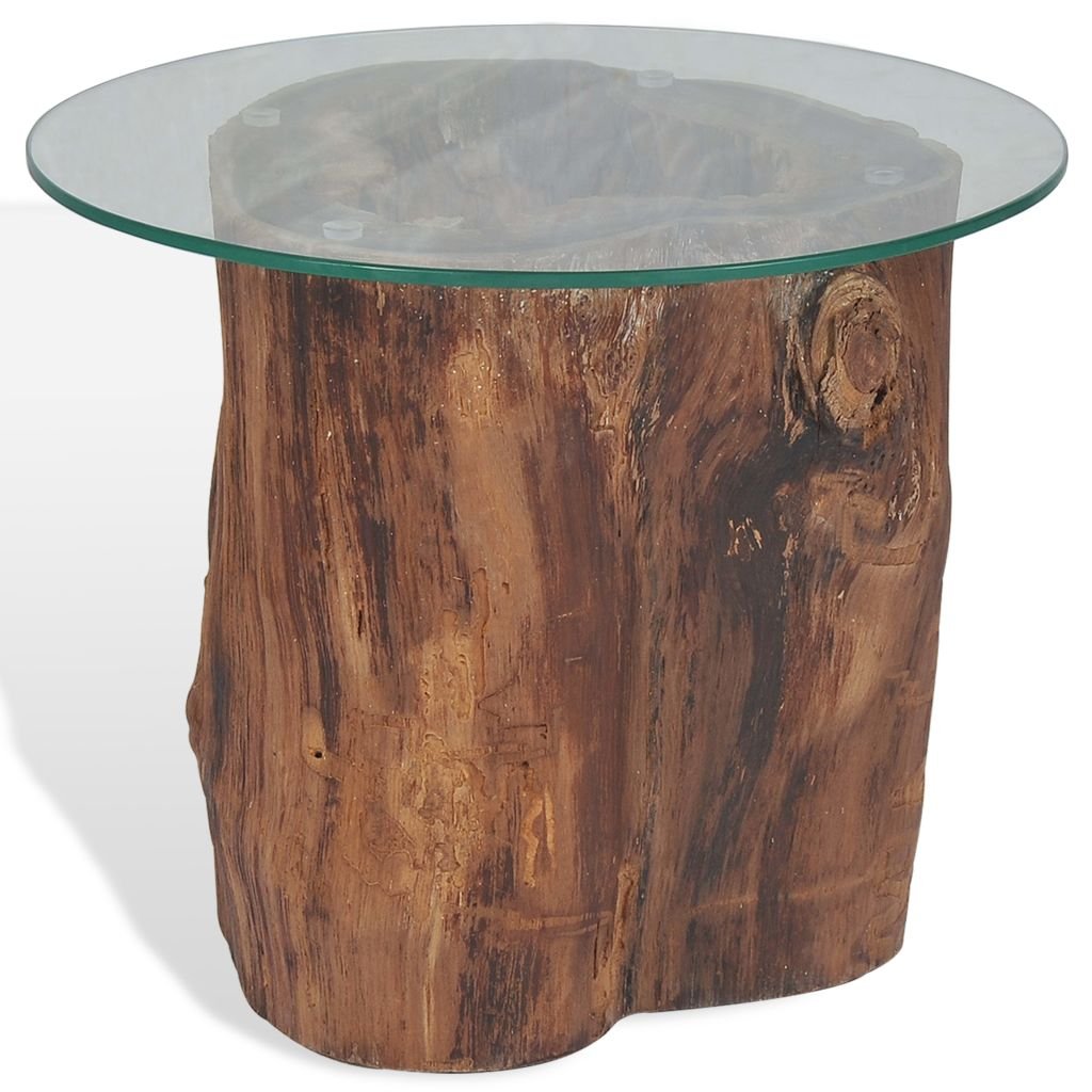 Modern Teak Glass Coffee Table 19.7x15.7 Inches - Living Room Sofa Table, TV Stand, Side Table - Fast Shipping | Perfect for Small Spaces, Apartments & Home Decor