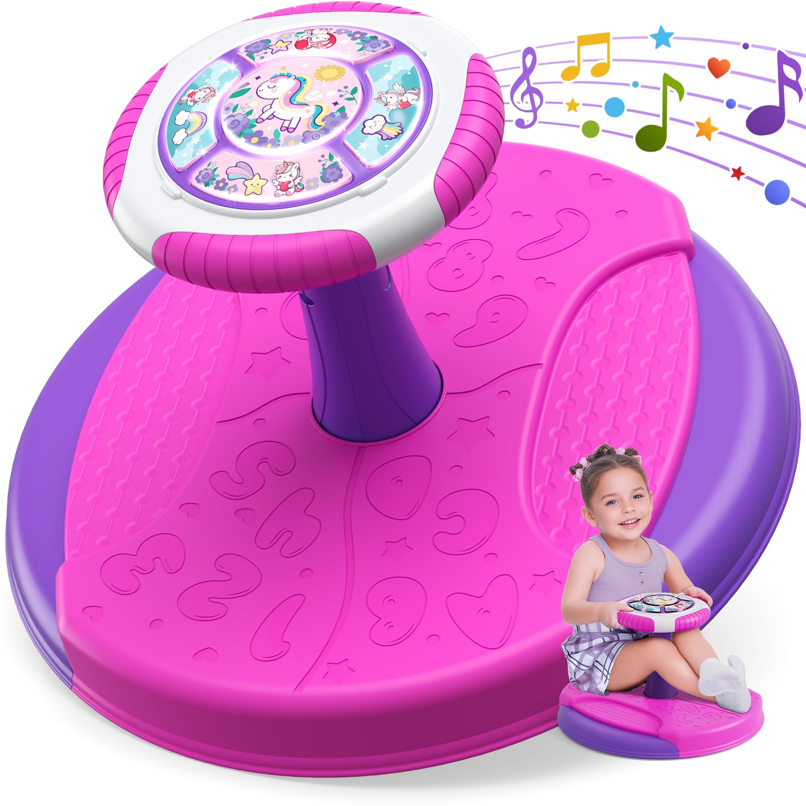 Unicorn Sit and Spin Toy for Toddlers 3-5 Years Old | 360° Spinning Seat with LED Lights & Music | Sensory Learning Toy for 3 4 5 Year Old Girls | Perfect Birthday Gift for Indoor Play & Preschool Development
