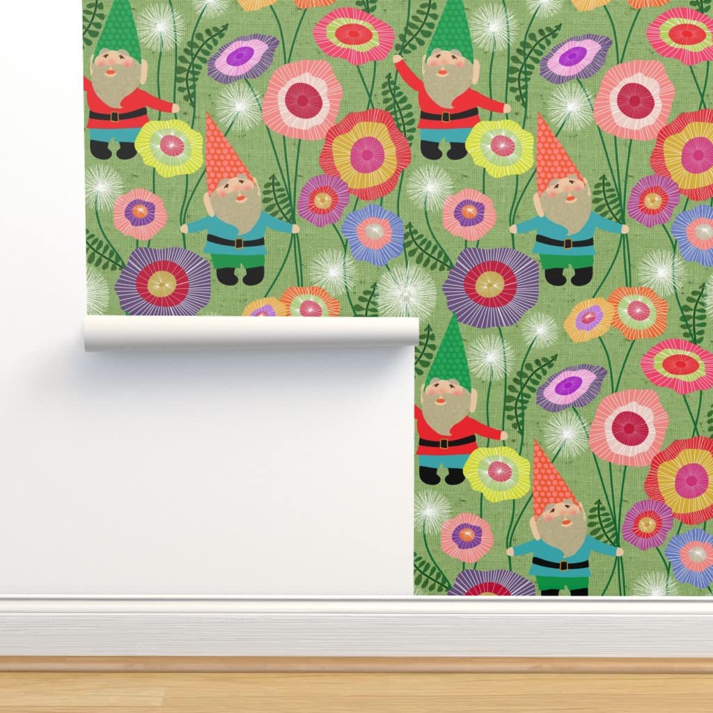 Peel & Stick Wallpaper 12ft x 2ft - Removable Gnome Flower Meadow Design for Bedroom, Nursery, or Office Decor | Easy DIY Home Improvement by Spoonflower