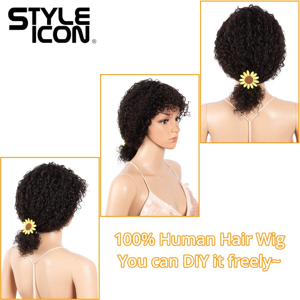 Short Curly Afro Wigs for Black Women - 100% Human Hair Wigs with Bangs (14 Inches, Natural Black) | Perfect for Daily Wear, Cosplay & Special Occasions