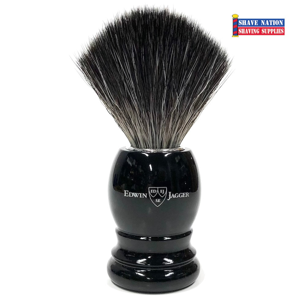Edwin Jagger Ebony Handle Shaving Brush with Black Synthetic Fibre Bristles - Perfect for Wet Shaving & Grooming Kits