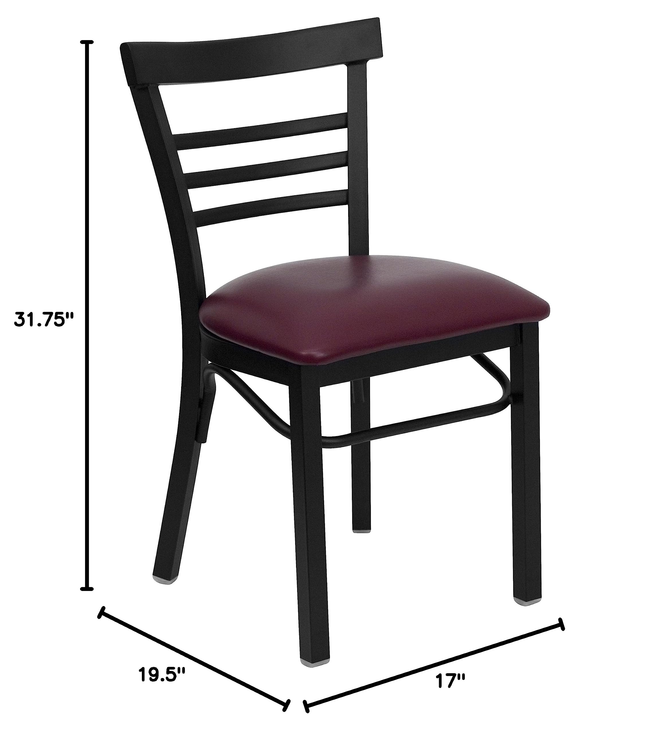 EMMA + OLIVER Black Metal Dining Chair with Three-Slat Ladder Back & Burgundy Seat - Modern Kitchen, Dining Room, Restaurant, and Office Furniture for Home Decor