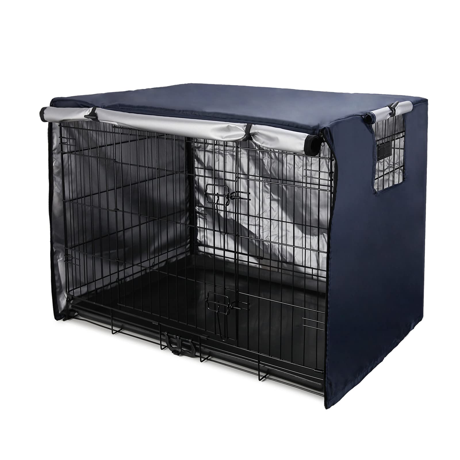 Senmortar Double Door Dog Crate Cover - Waterproof 420D Polyester Wire Cage Cover for Large Dogs (48 Inches) - Durable & Lightweight Pet Crate Accessory - Perfect for Home, Travel & Kennel Use - Dark Blue