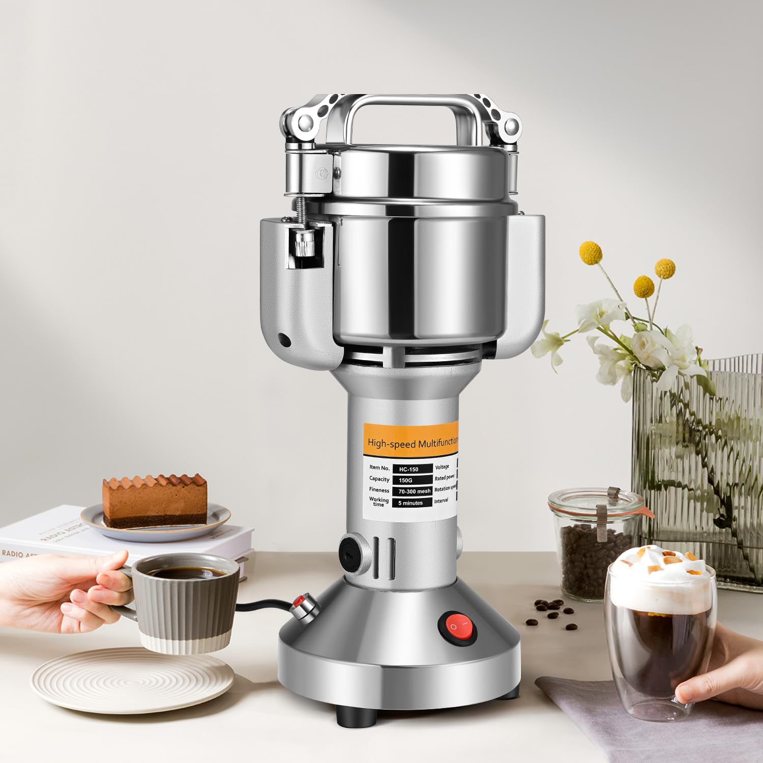 Electric Grain Grinder 150g Portable High-Speed Mill with 3 Stainless Steel Blades - 220V for Wheat, Dry Cereals, Herbs & Spices - Perfect for Home Baking, Coffee Grinding & Healthy Cooking