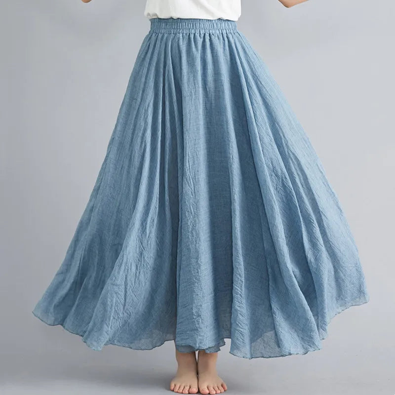 Stylish Women's Cotton Linen Maxi Skirt - Y2K Elegant Boho Long Skirt for Beach, Casual & Harajuku Fashion | Perfect for Summer Outfits, Vacations & Street Style