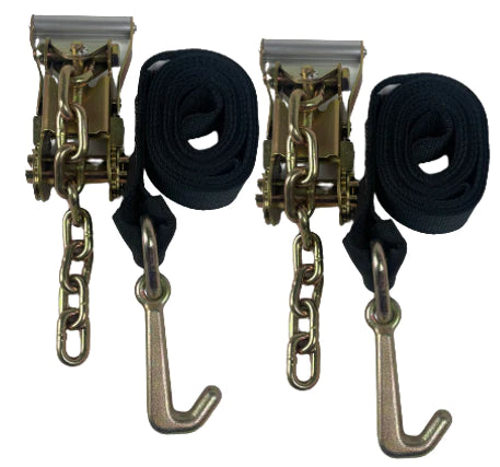 2 Pack 10' Diamond Weave Ratchet Straps with Mini J Hooks & Chain Tail - Heavy Duty Tie Down Straps for Trucks, Trailers, Motorcycles & Cargo Securing