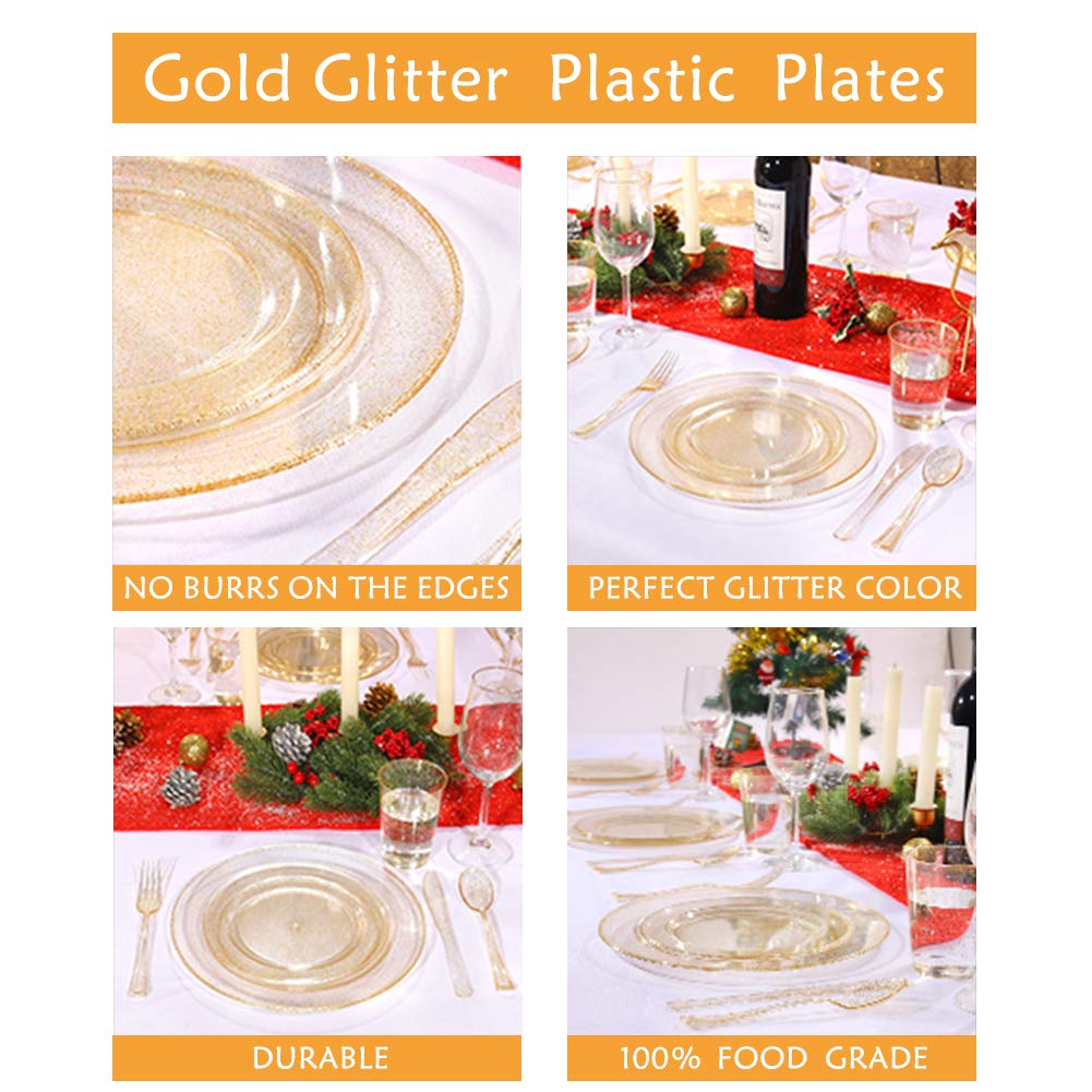 **100-Pack Gold Glitter Plastic Plates & 200-Pack Gold Plastic Forks – 7.4