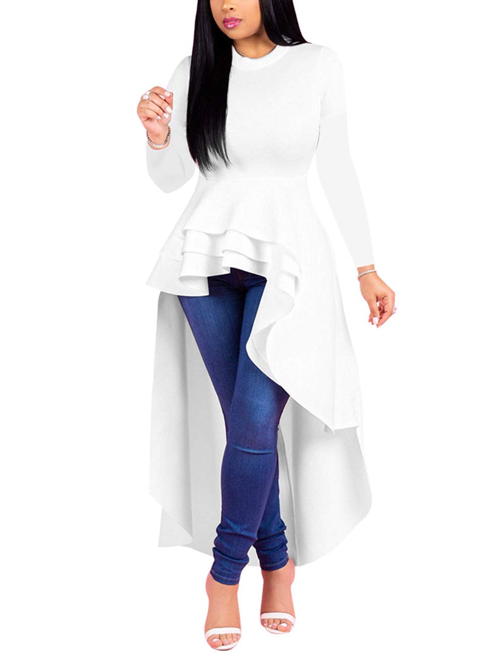 Lrady Women's Casual Shirt Dress - High Low Ruffle Blouse Asymmetrical Peplum Top Long Tunic Dress for Work, Date Night & Spring Outfits