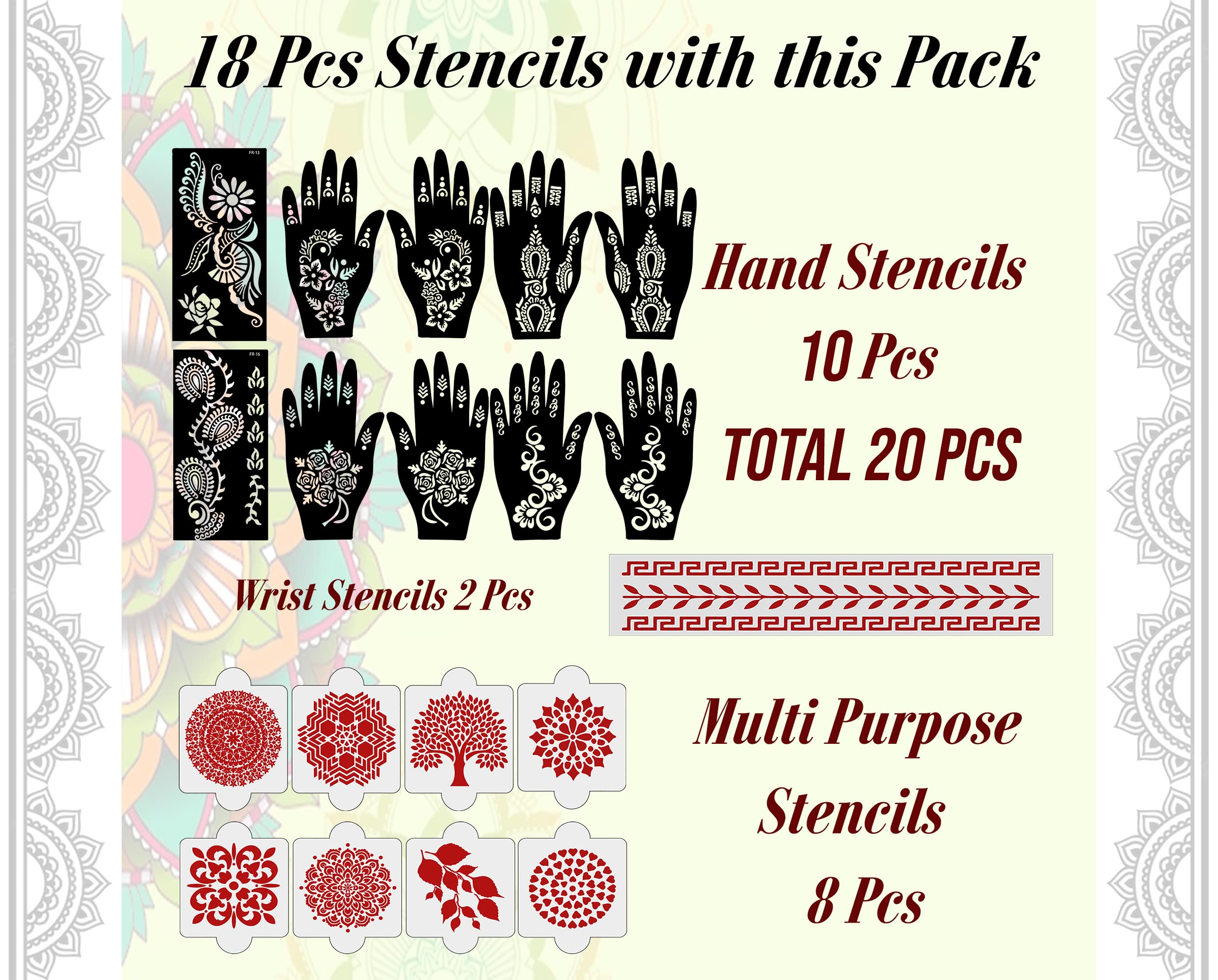 20-Piece Reusable Henna Stencil Kit for Hands - Easy Mehandi Design Stickers for Girls, Women, Kids & Teens | Perfect for Parties, Weddings & Festive Occasions | D-2197