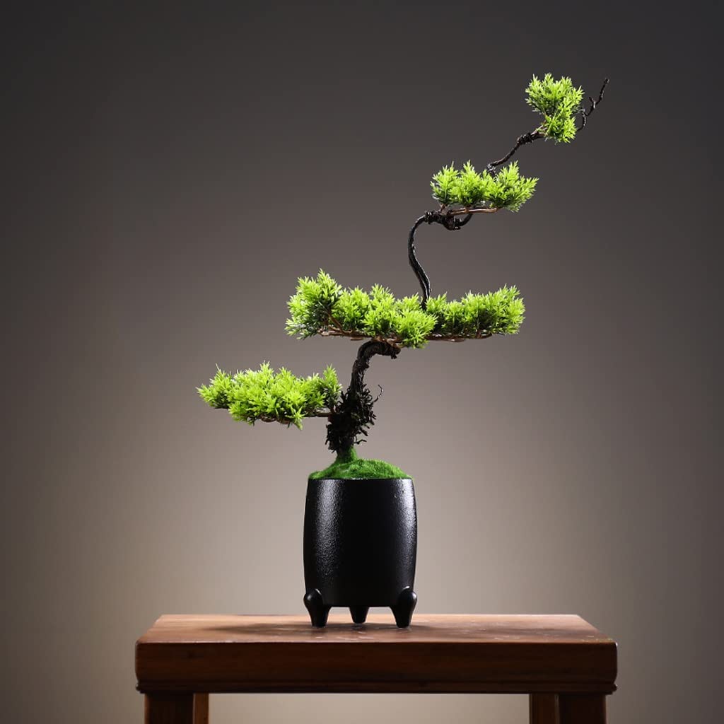 Artificial Bonsai Tree - Realistic Fake Pine Plant for Home & Office Decor - Desktop Zen Garden Centerpiece (13.78x16.93in) - Perfect for Living Room, Bedroom, Office Desk & Meditation Spaces
