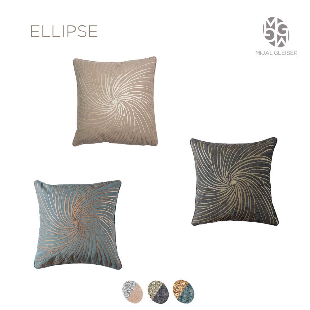 Decorative Throw Pillow Cover - Mijal Gleiser Ellipse Collection, Polyurethane Fabric Laser, Hazelnut-Silver, 22x22 Inch - Perfect for Sofa, Bed & Home Decor