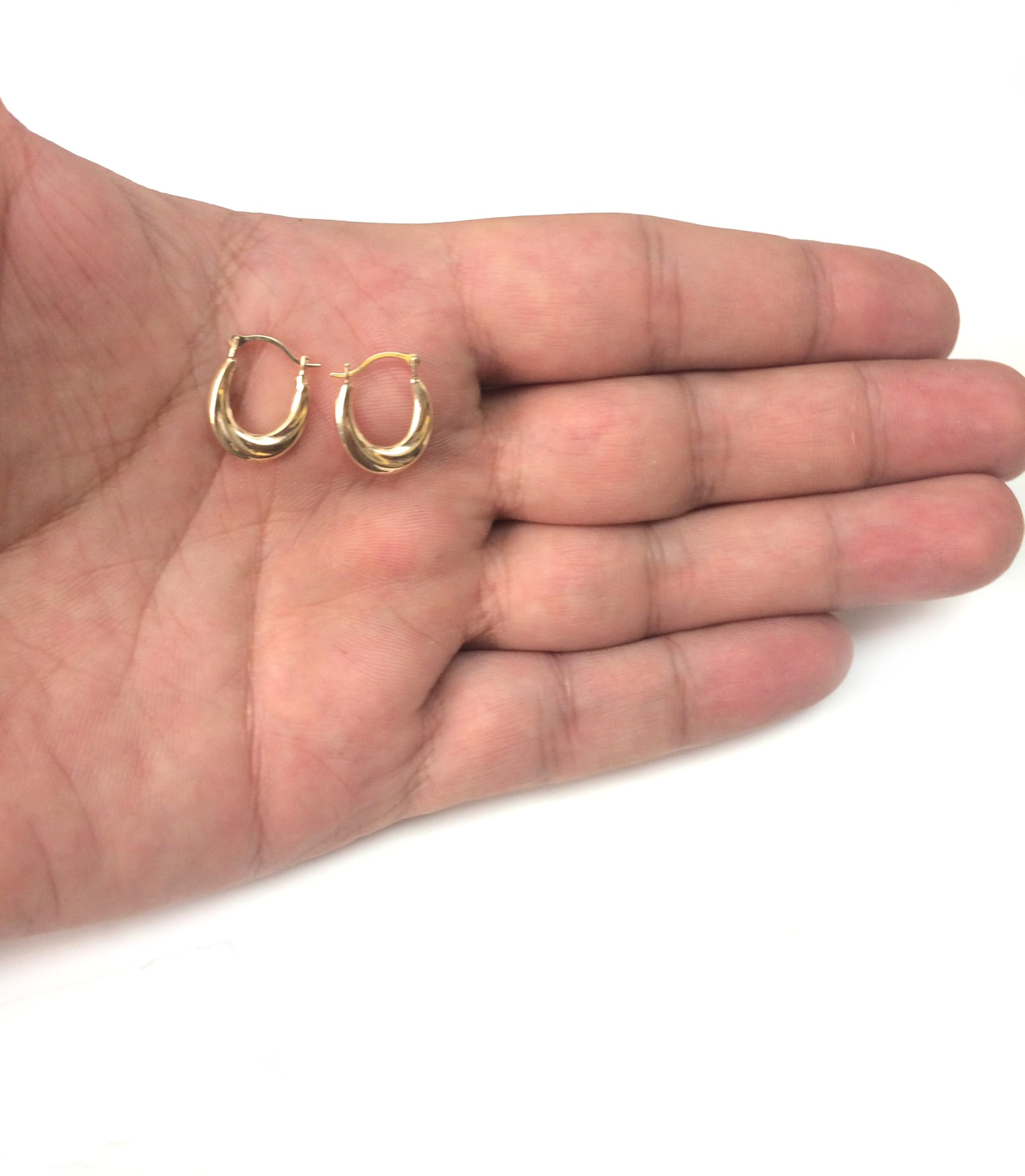 10K Yellow Gold Swirl Design Oval Hoop Earrings - 15mm Diameter Dainty Everyday Jewelry for Women, Gift for Her, Perfect for Parties, Weddings & Date Nights