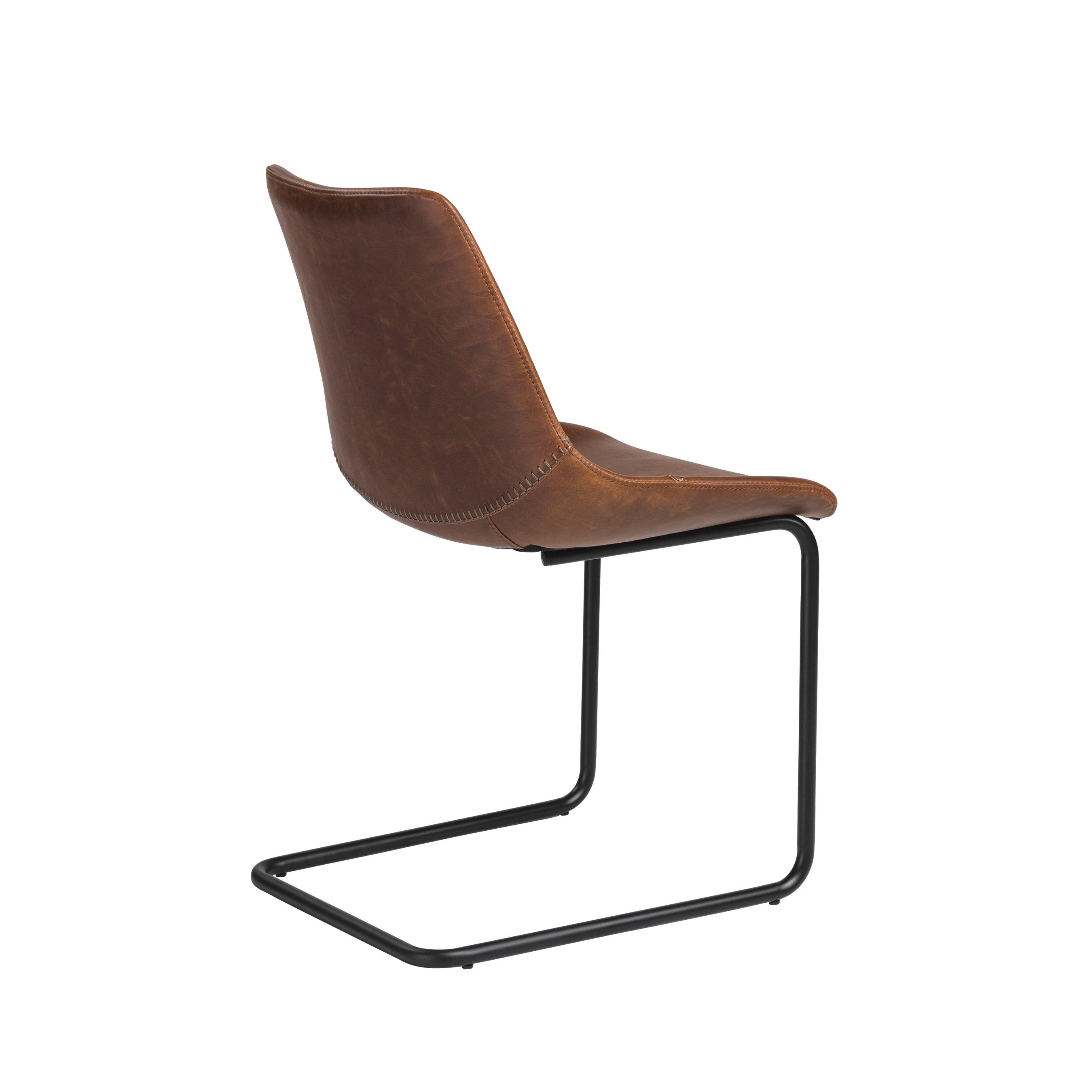 Flynn Side Chair Set of 2 - Genuine Leather Upholstery & Coated Metal Legs - Modern Dining Room, Kitchen, or Office Seating