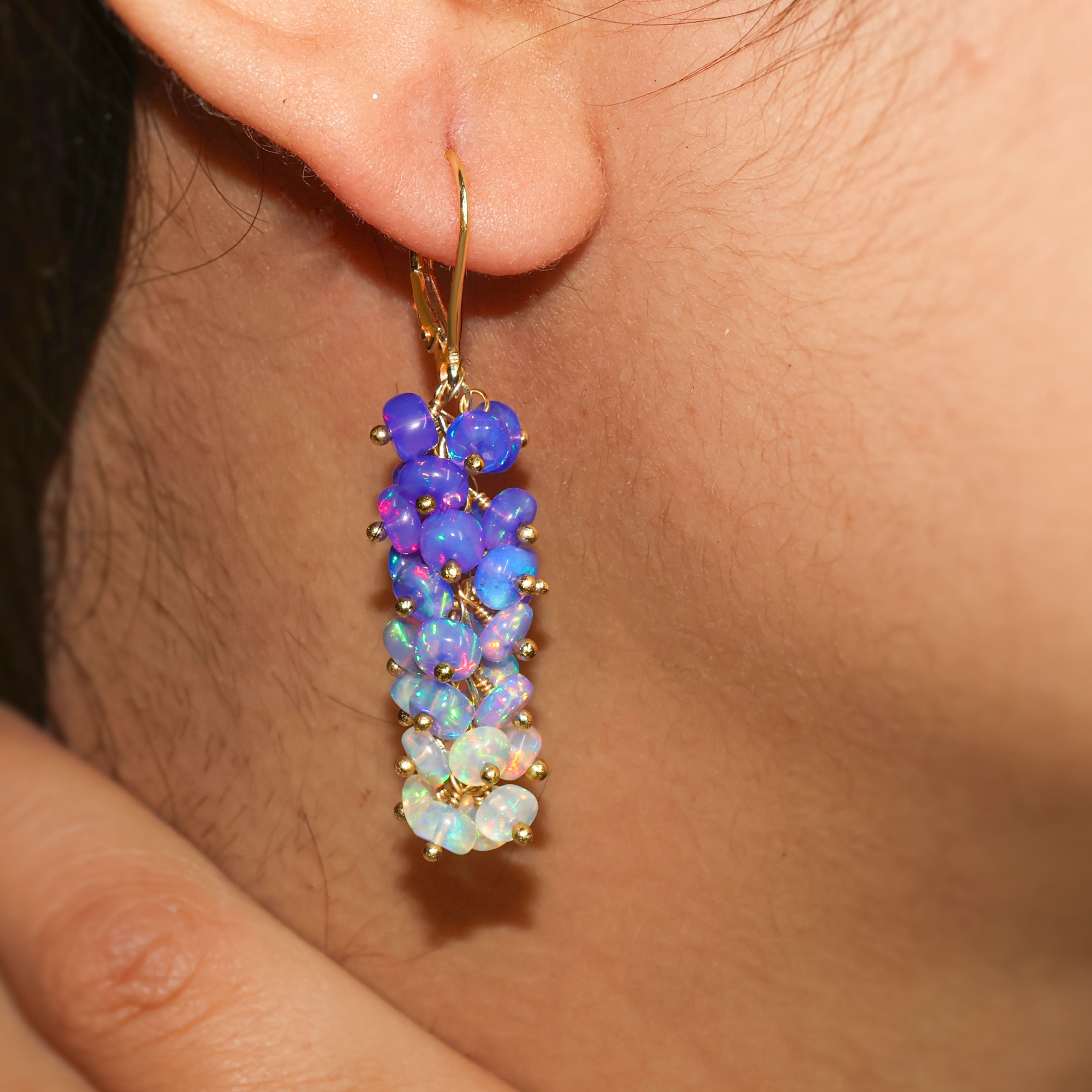 Natural Lavender Opal Shaded Beads Cluster Handmade Earrings for Women | Boho Chic Jewelry Gift for Birthday, Wedding & Special Occasions