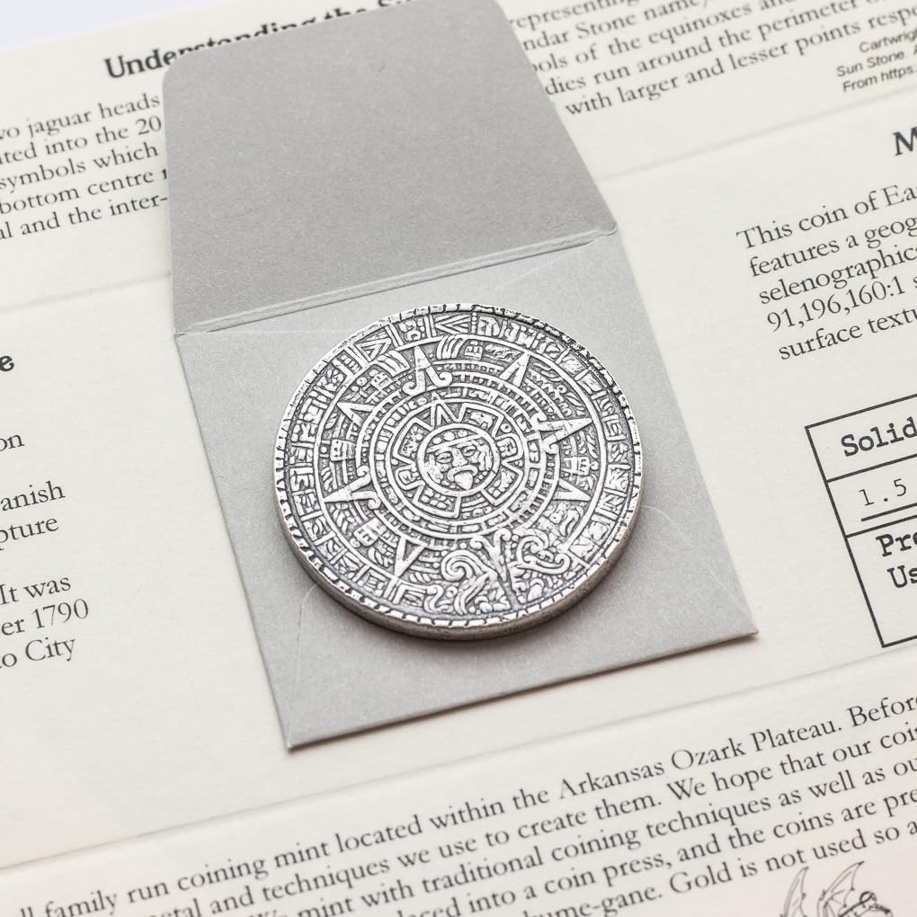 Aztec Sun Stone & Moon Worry Coin - Fine Silver Anxiety Relief Token for Stress Relief, Meditation, and Gift Giving